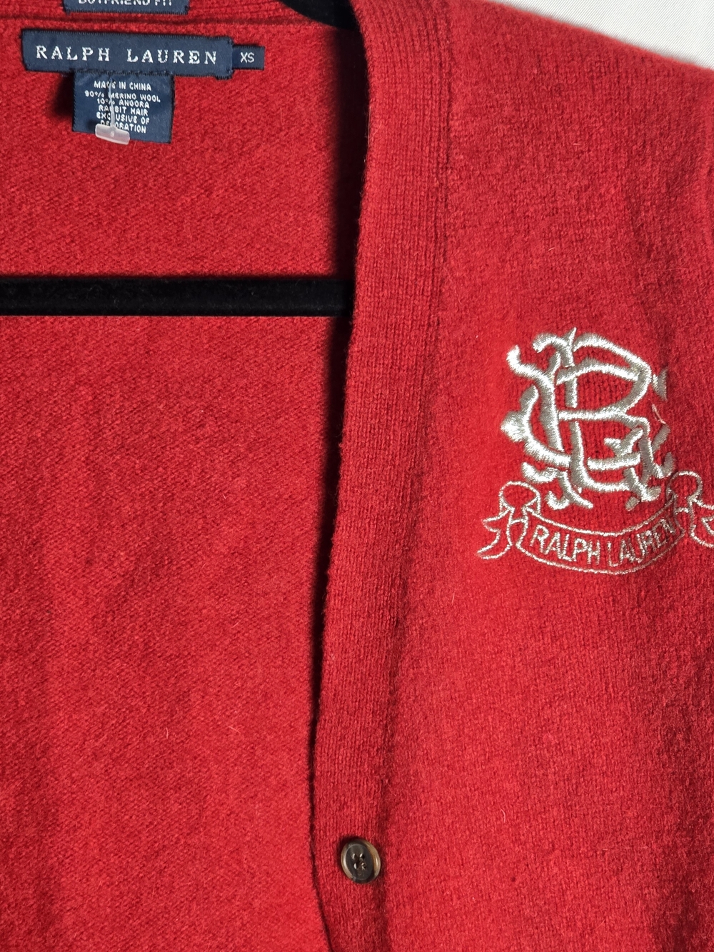 Ralph Lauren Boyfriend Fit Silver Monogram Red Button-Front Cardigan Sweater, XS - Picture 3 of 8